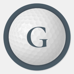 Navy Blue Monogram Golf Ball Classic Round Sticker