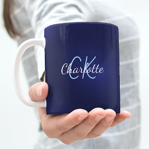 Navy blue monogram initials name coffee mug