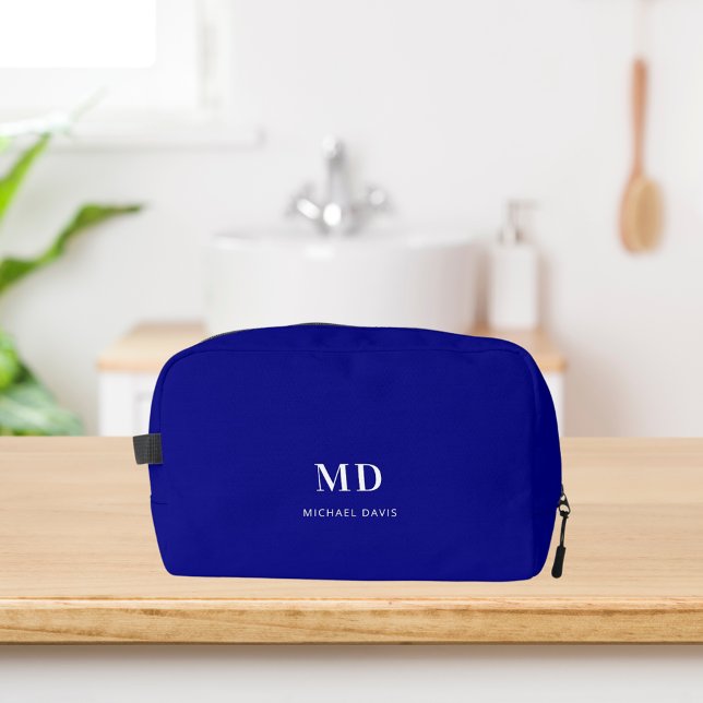 Navy blue monogram initials name dopp kit (Creator Uploaded)