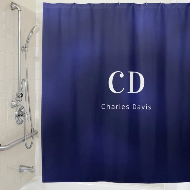Navy blue monogram initials name shower curtain (Creator Uploaded)