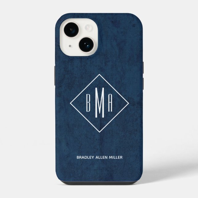 Navy Blue Monogram iPhone Case (Back)
