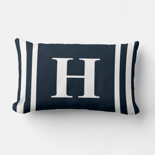 Navy Blue Monogram Lumbar Cushion (Front)