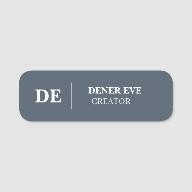 Navy Blue Monogram Minimal Modern Identity Name Tag (Front)