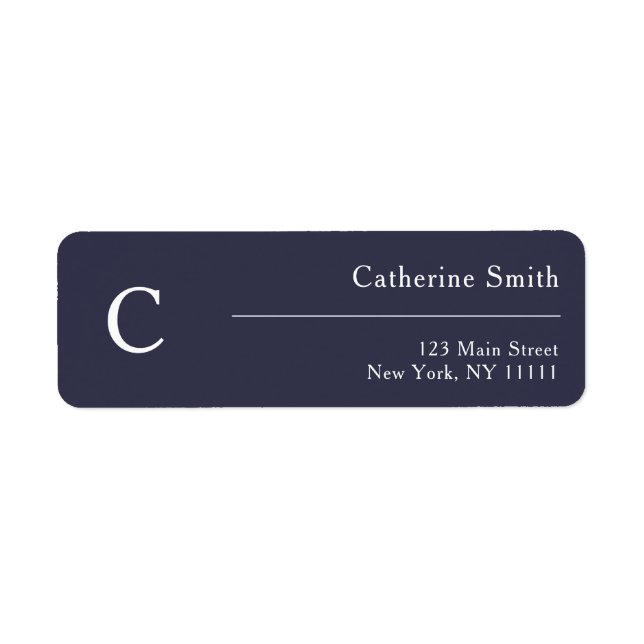 Navy Blue Monogram Modern Return Address Label (Front)