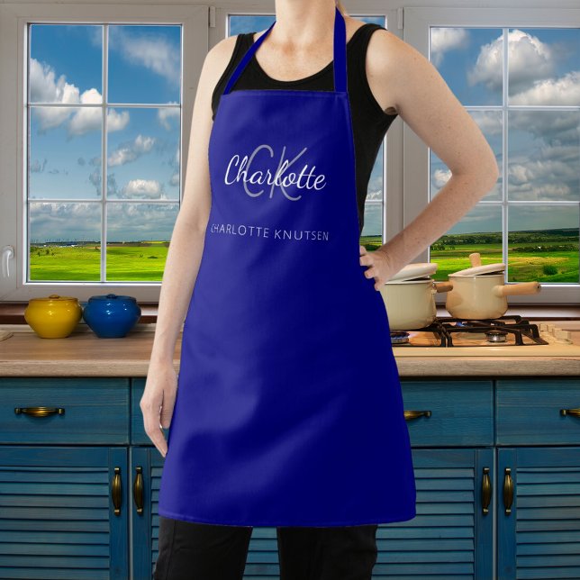 Navy blue monogram name business  apron (Creator Uploaded)