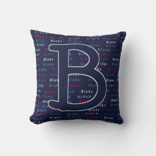 Navy Blue Monogram Name Gifts for Kids Bedding Cushion