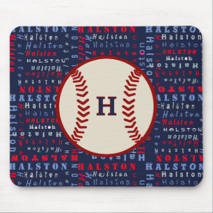 Navy Blue Monogram Name Gifts Kids boys baseball   Mouse Mat
