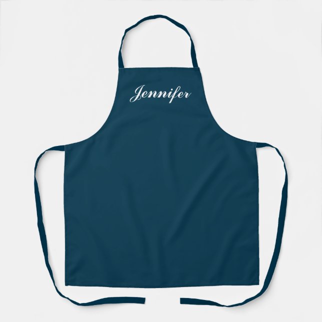 Navy Blue Monogram Script Personalised Kitchen Apron (Front)