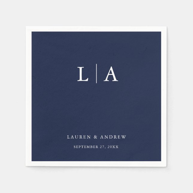 Navy Blue Monogram Simple Minimalist Wedding Napki Napkin (Front)