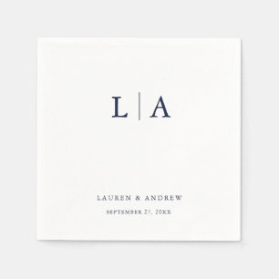 Navy Blue Monogram Simple Minimalist Wedding Napkin