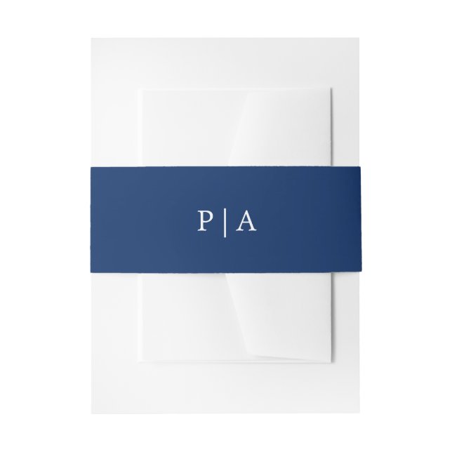 Navy Blue Monogram Simple Wedding Invitation Belly Band (Front Example)