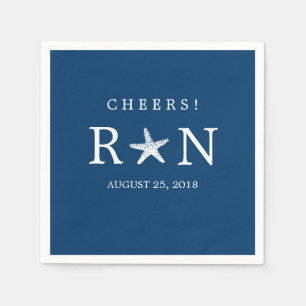 Navy Blue Monogram Starfish Wedding Napkin