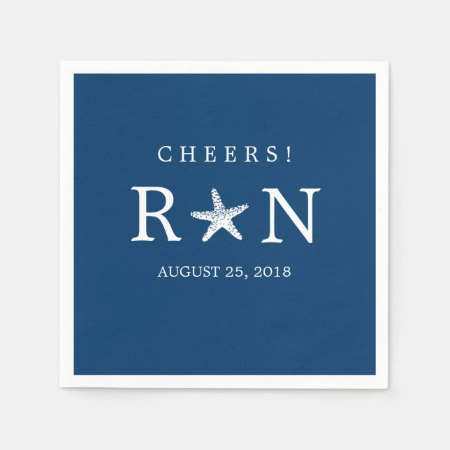 Navy Blue Monogram Starfish | Wedding Napkin (Front)