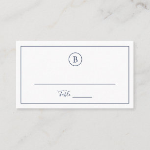 Navy Blue Monogram Traditional Elegant Wedding Place Card