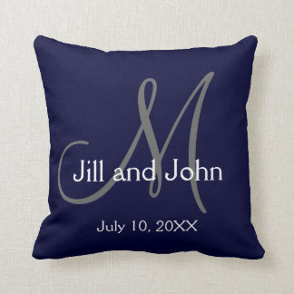 Navy Blue Monogram Wedding Keepsake Throw Pillow
