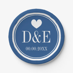 Navy blue monogram wedding party paper plates