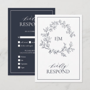Navy Blue Monogram Wedding RSVP Card