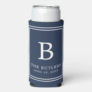 Navy Blue Monogram Wedding Seltzer Can Cooler
