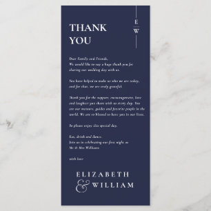 Navy Blue Monogram Wedding Thank You Place Card