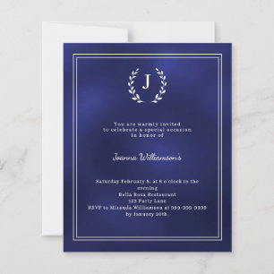 Navy blue monogram wreath age-neutral invitation