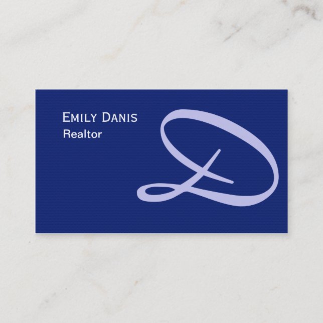 Navy Blue Monogrammed Business Card Template (Front)