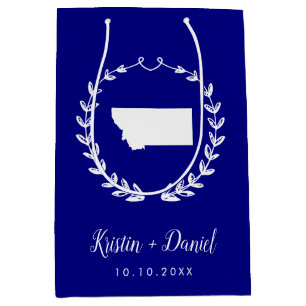 Navy Blue Montana Map Wedding Welcome Swag Medium Gift Bag