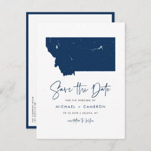 Navy Blue Montana State Map QR Code Save the Date Announcement Postcard