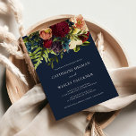 Navy Blue Moody Floral Burgundy Wedding  Invitation<br><div class="desc">This design measures 5 x 7 inches/  12.7 x 17.8 cm and is perfect for invitations. #zazzlemade</div>