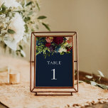 Navy Blue Moody Floral Burgundy Wedding  Table Number<br><div class="desc">This design measures 5 x 7 inches/  12.7 x 17.8 cm and is perfect for invitations. #zazzlemade</div>