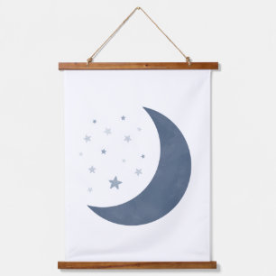 Navy Blue Moon and Stars Boy Nursery Hanging Tapestry