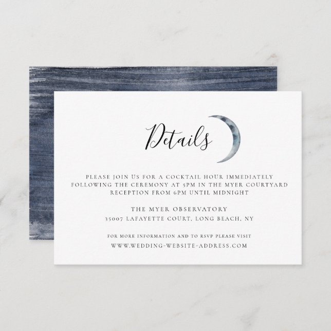 Navy Blue Moon Wedding Details Card (Front/Back)