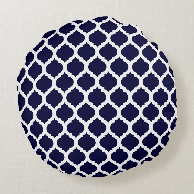 Navy Blue Moroccan Pattern Round Pillows (Back)