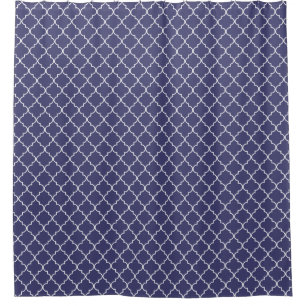 Navy Blue Moroccan Quatrefoil Pattern Shower Curtain
