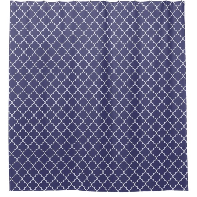 Navy Blue Moroccan Quatrefoil Pattern Shower Curtain (Front)