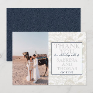 Navy Blue Morocco Wedding Photo Thank You Card