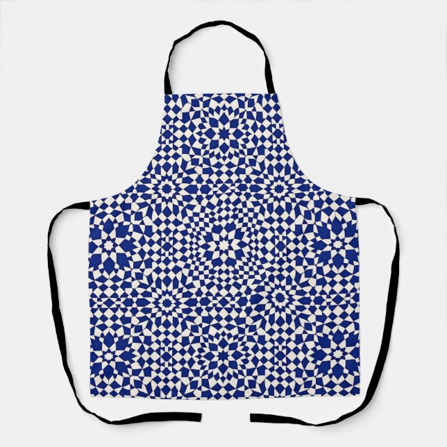 Navy Blue Mosaic Geometric Pattern Apron (Front)
