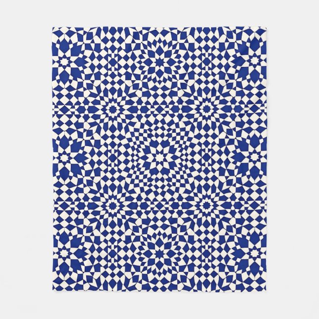 Navy Blue Mosaic Geometric Pattern Fleece Blanket (Front)