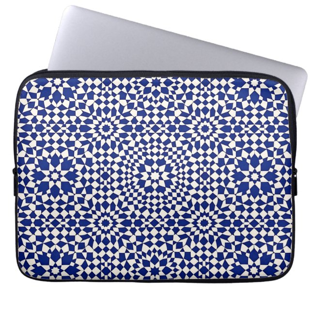 Navy Blue Mosaic Geometric Pattern Laptop Sleeve (Front)