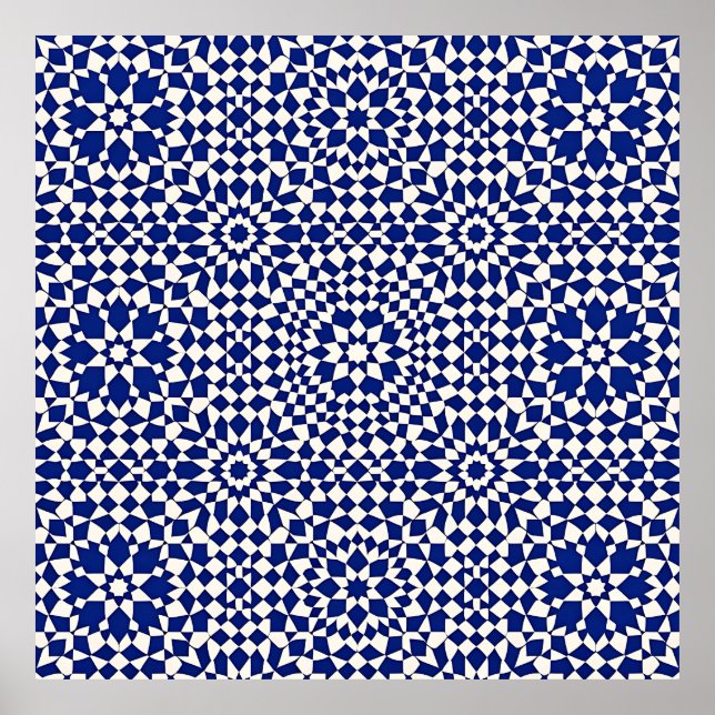 Navy Blue Mosaic Geometric Pattern Poster (Front)