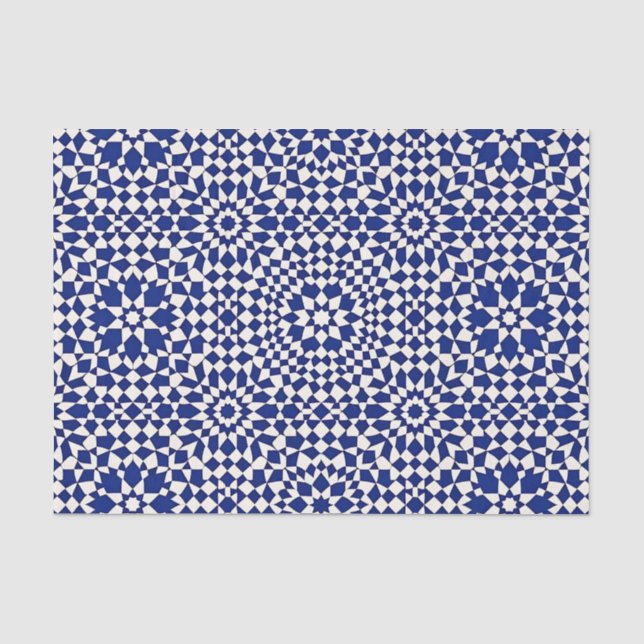 Navy Blue Mosaic Geometric Pattern Tissue Paper (Front)