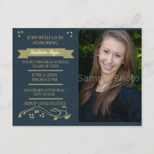 Navy Blue Moss Green Photo Graduation Party Card