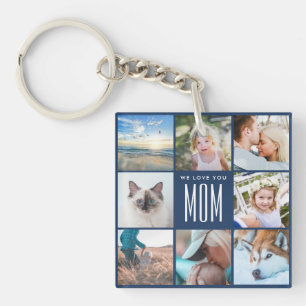 Navy blue Mother's Day Mum Family Photo Collage Key Ring