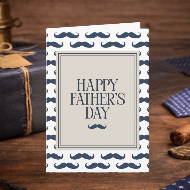 Navy Blue Moustache Pattern Happy Father's Day Card (Creator Uploaded)