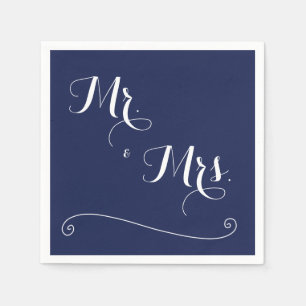 Navy Blue Mr. and Mrs. Elegant Wedding Napkins