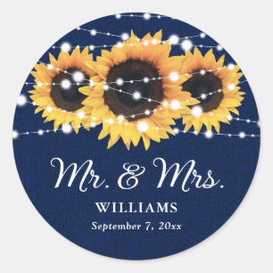 Navy Blue Mr and Mrs Sunflower Wedding Stickers
