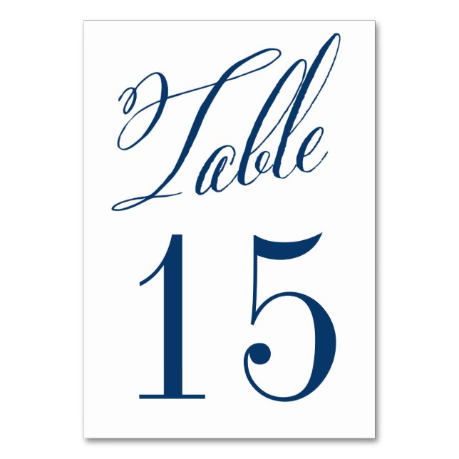 Navy Blue Mr. & Mrs. Elegant Script Table Numbers (Front)