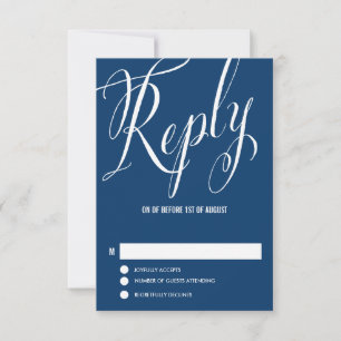 Navy Blue Mr. & Mrs. Elegant Script Wedding RSVP Card