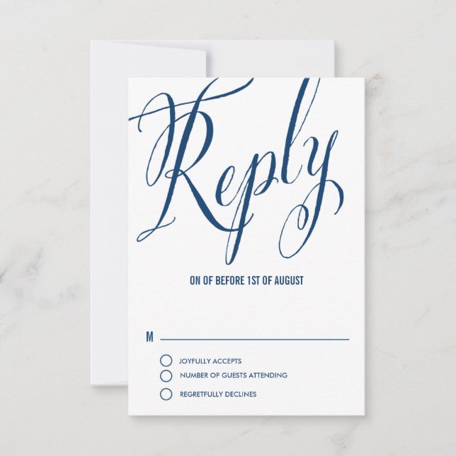 Navy Blue Mr. & Mrs. Elegant Script Wedding RSVP I (Front)