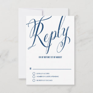 Navy Blue Mr. & Mrs. Elegant Script Wedding RSVP I Card