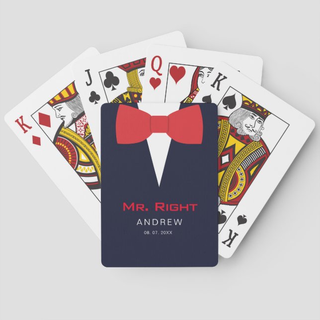 Navy Blue Mr Right funny groom  Playing Cards (Back)